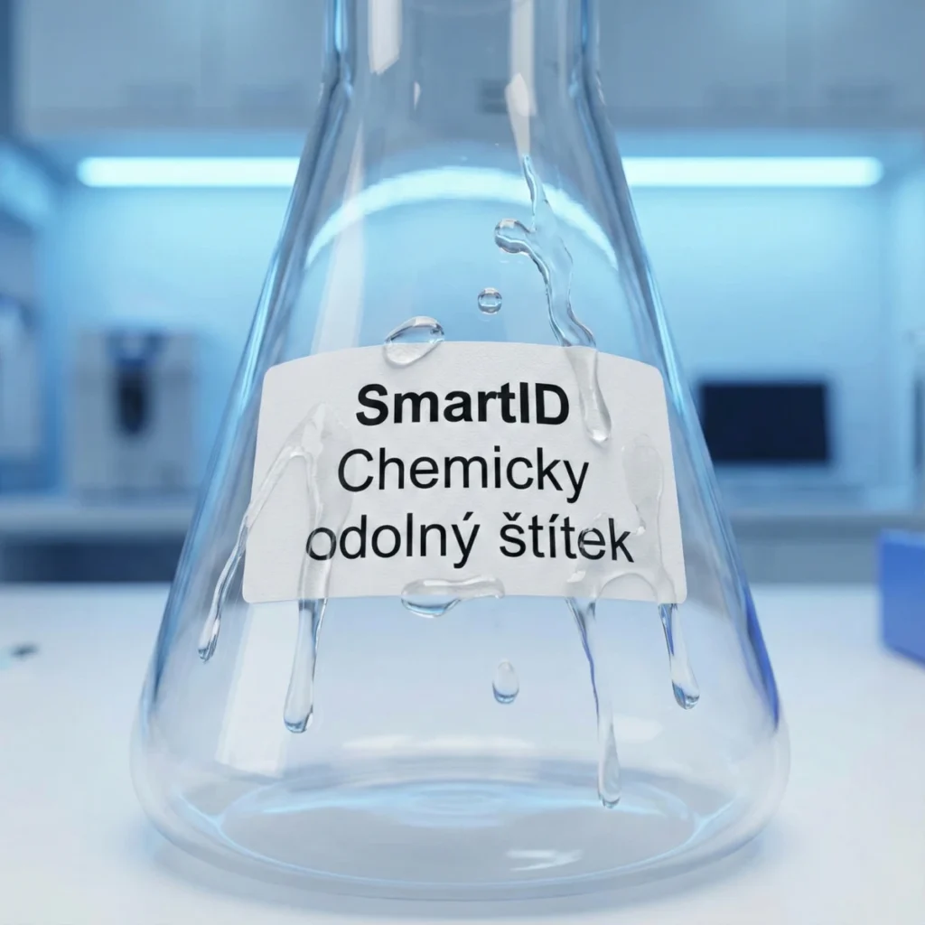 Štítek na baňce odolávající chemikálii