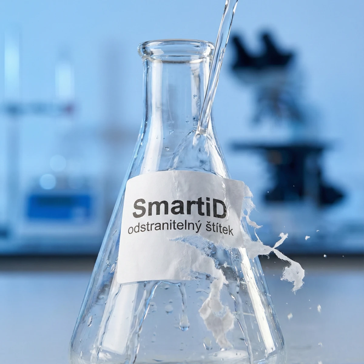 Speciální štítek Brady, který se rozpustí po styku s vodou