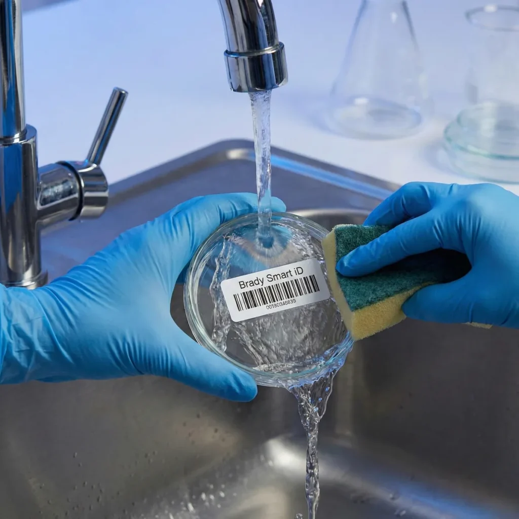 Petriho miska štítek při mytí